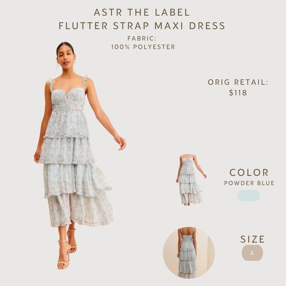 ASTR the Label Floral Blue Ruffle Tiered Flutter Maxi Dress